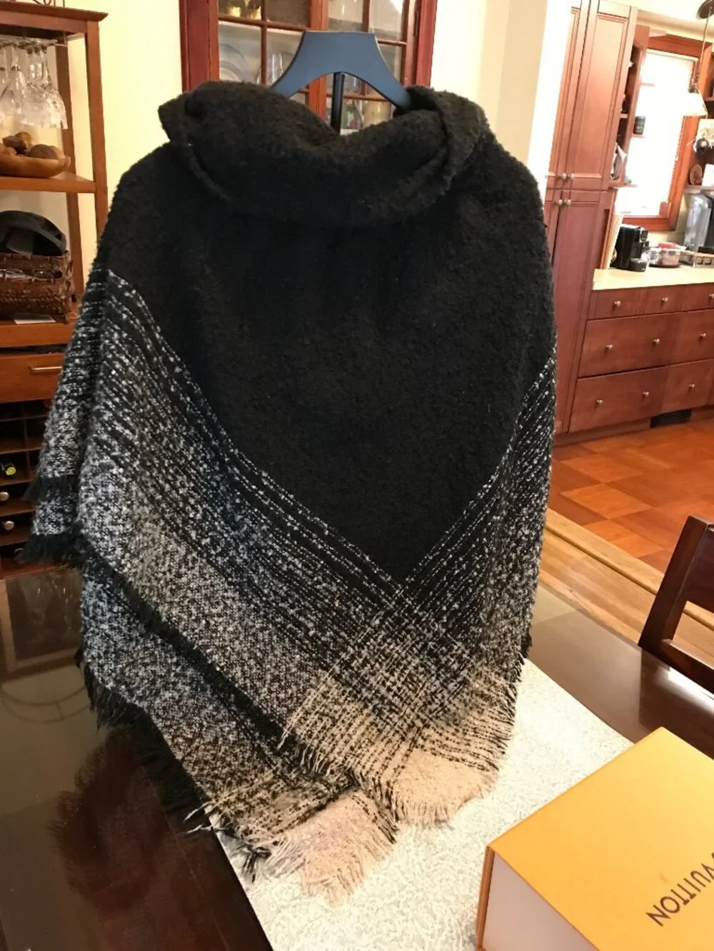 Accessory Street Black Hooded Fringed Cape Poncho Wrap One Size